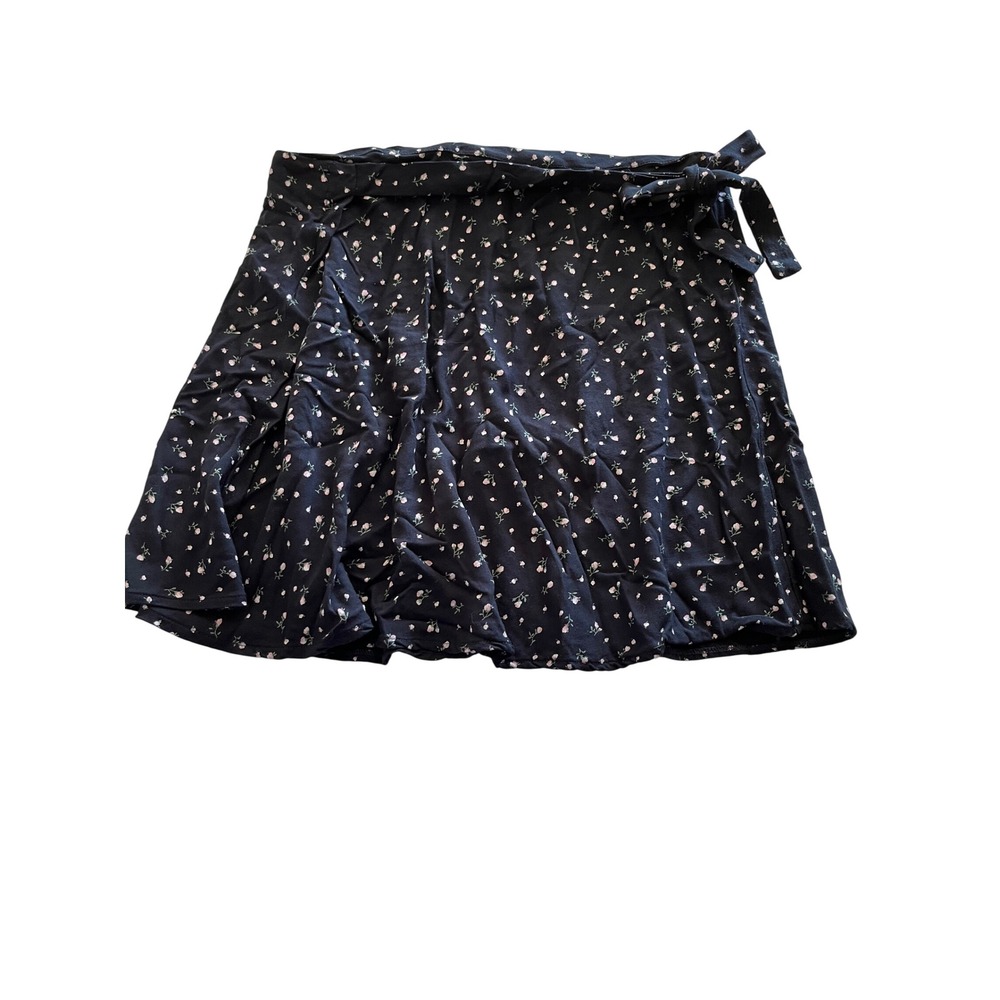 Brandy Melville Navy Pink Floral Wrap Mini Skirt Side Tie Viscose One Size